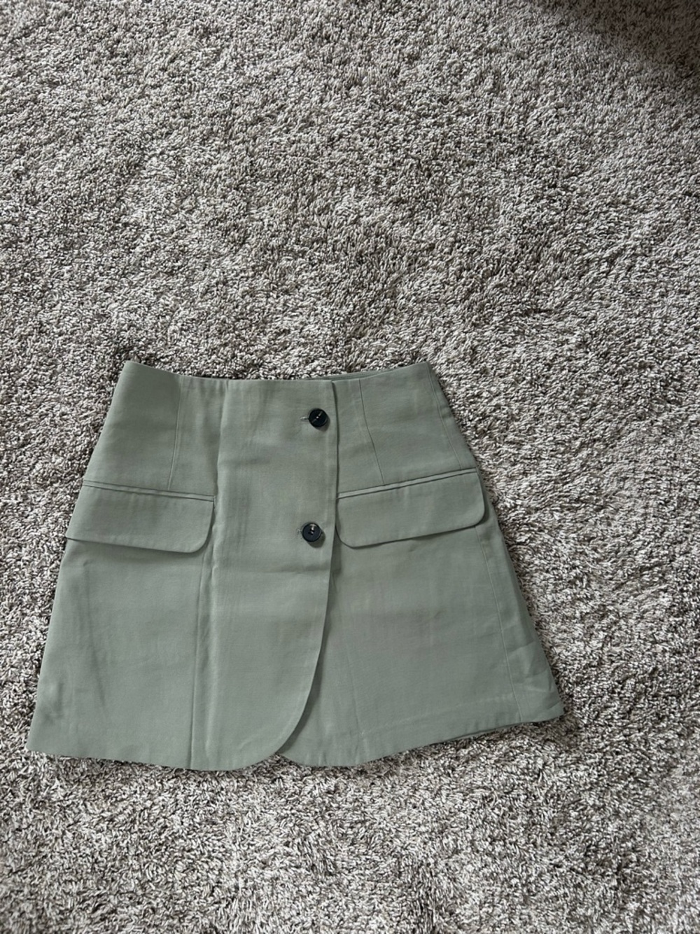 Olive Green A-Line Button-Front Mini Skirt